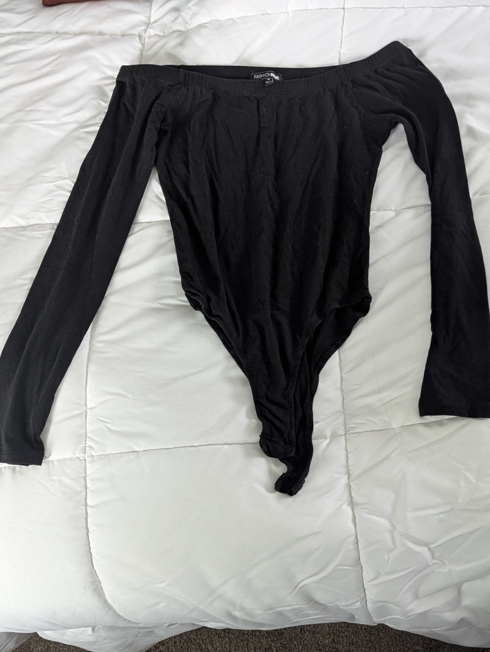 Fashion Nova Black Long Sleeve Off-Shoulder Bodysuit
